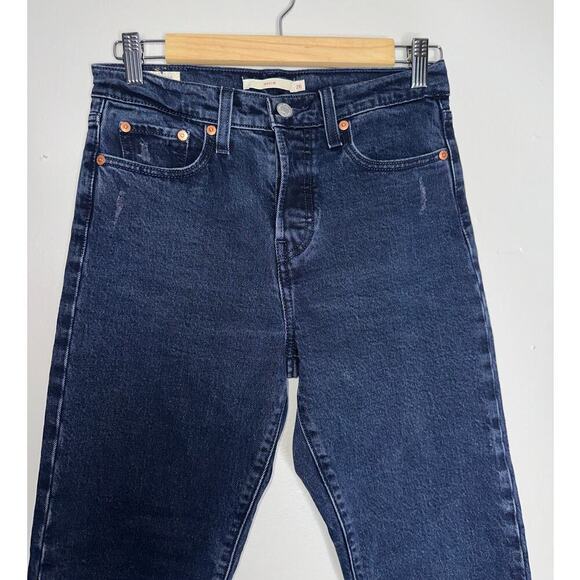 Levi's Wedgie Button Fly Straight Leg Jeans Frayed Hem Dark Blue Wash Size 26 - Picture 3 of 6